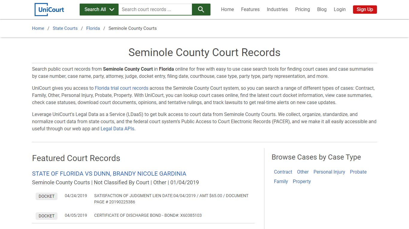 Seminole County Court Records | Florida | UniCourt